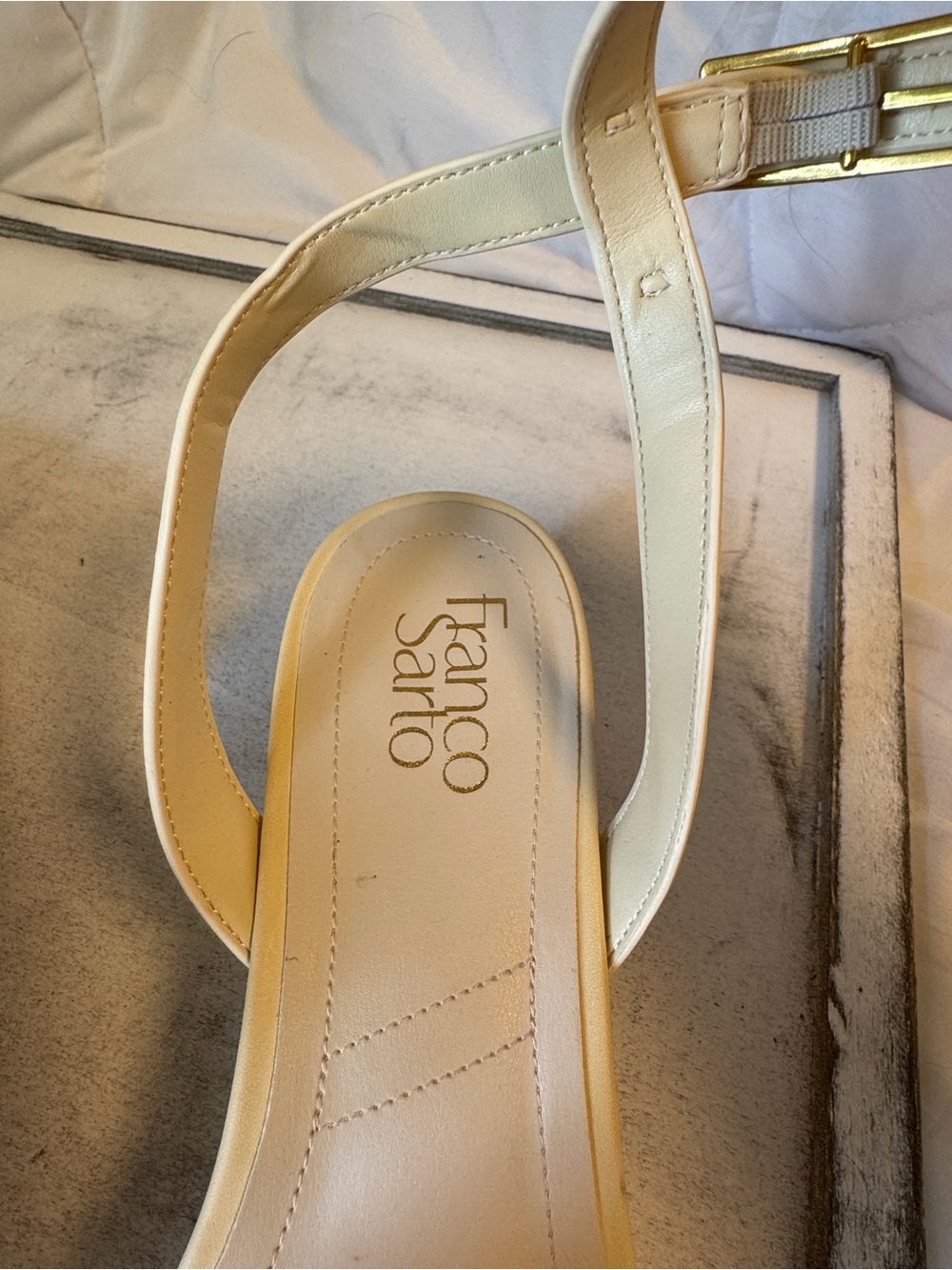 Franco Sarto Cream Ankle-Strap Buckle Sandals - Picture 6 of 7